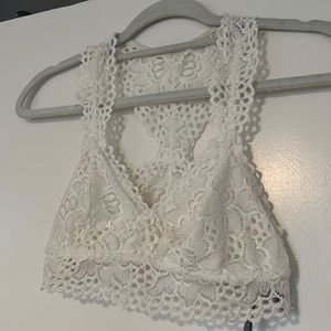 Aerie Lace Crochet Bralette white MEDIUM halter Back